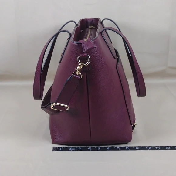 Poppy & Peonies Go Getter Vegan Leather Elegant Purple Berry Tote Bag Purse - Picture 7 of 16